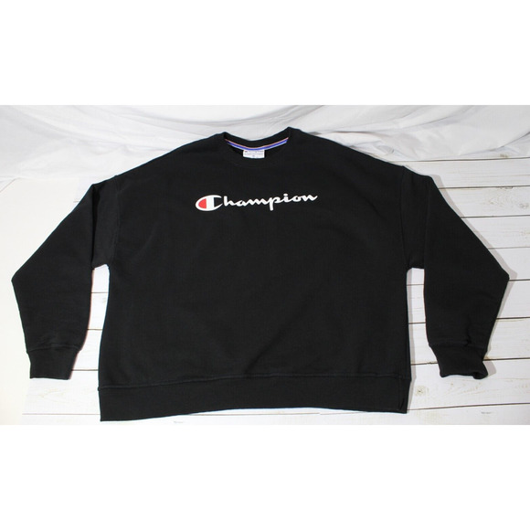Champion Black Sweatshirt Men's XL Crewneck Long Sleeve Logo Outdoors - Picture 1 of 9